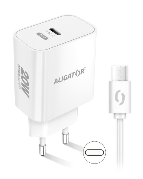 Aligator Power Delivery 20W chytrá síťová nabíječka USB-C, USB-C/USB-C kabel, bílá