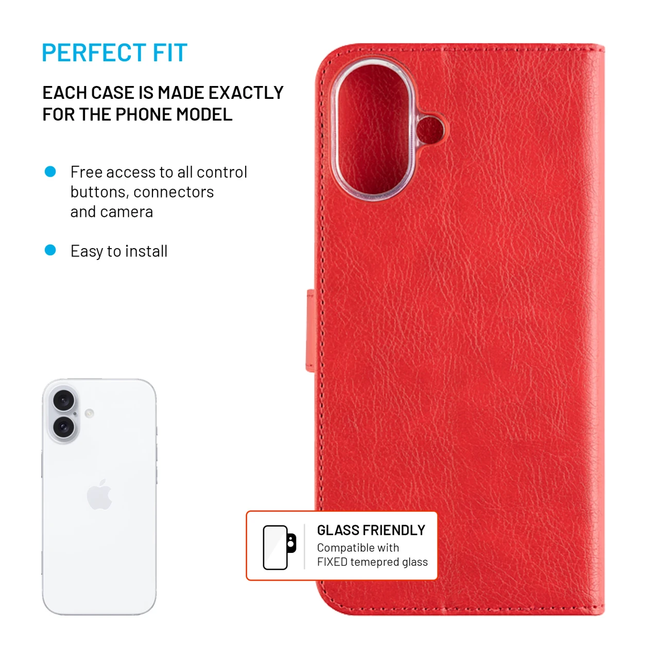 Pouzdro typu kniha FIXED Opus pro Apple iPhone 16 Plus, červená
