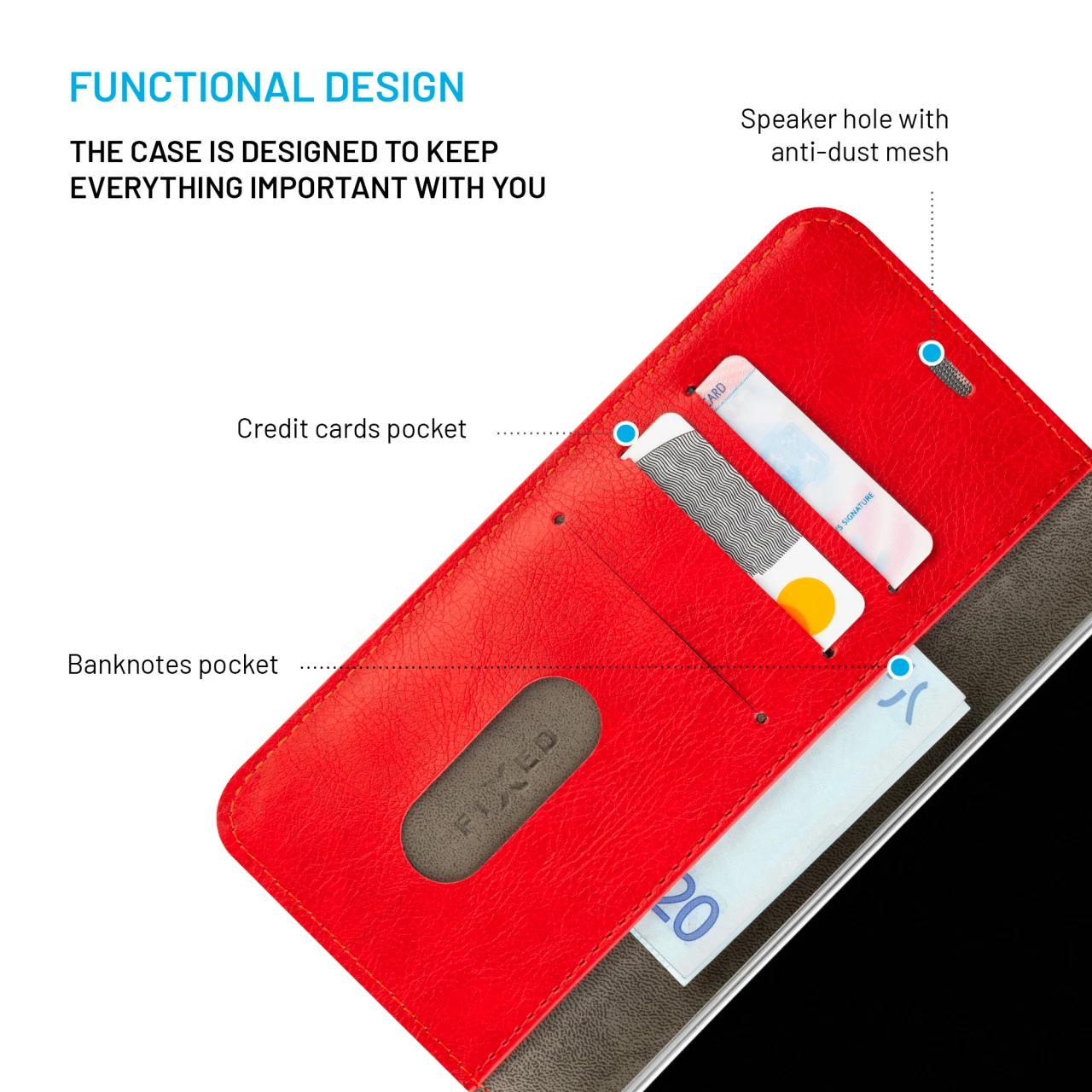 Pouzdro typu kniha FIXED Opus pro Apple iPhone 16, červená
