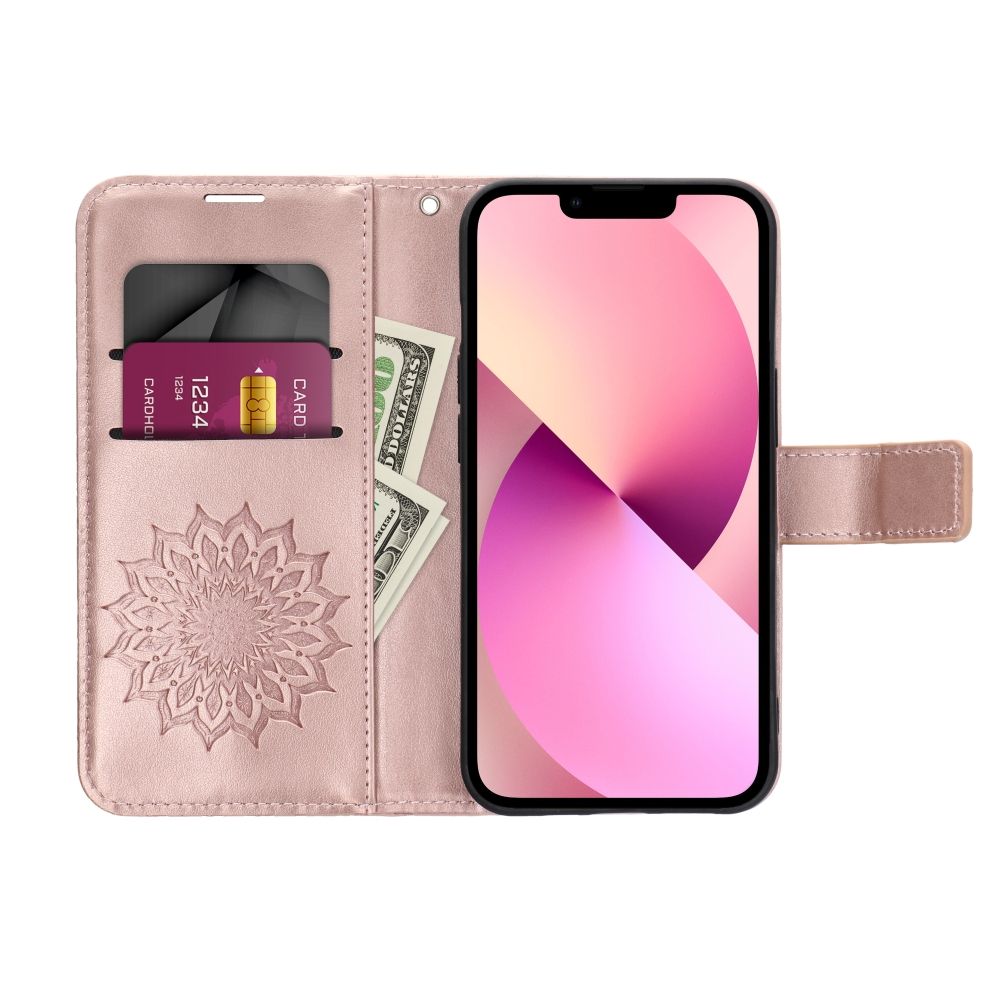 Flipové pouzdro MEZZO Book case pro Apple iPhone 13, mandala rose gold