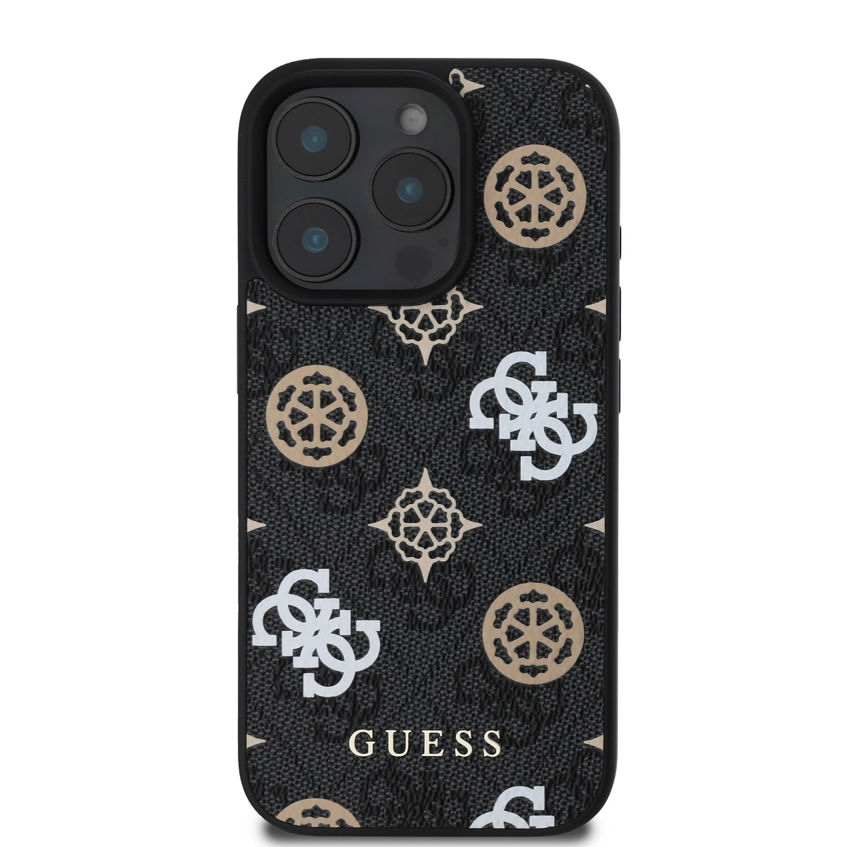 Guess PU 4G Peony MagSafe Zadní Kryt pro iPhone 16 Pro Black