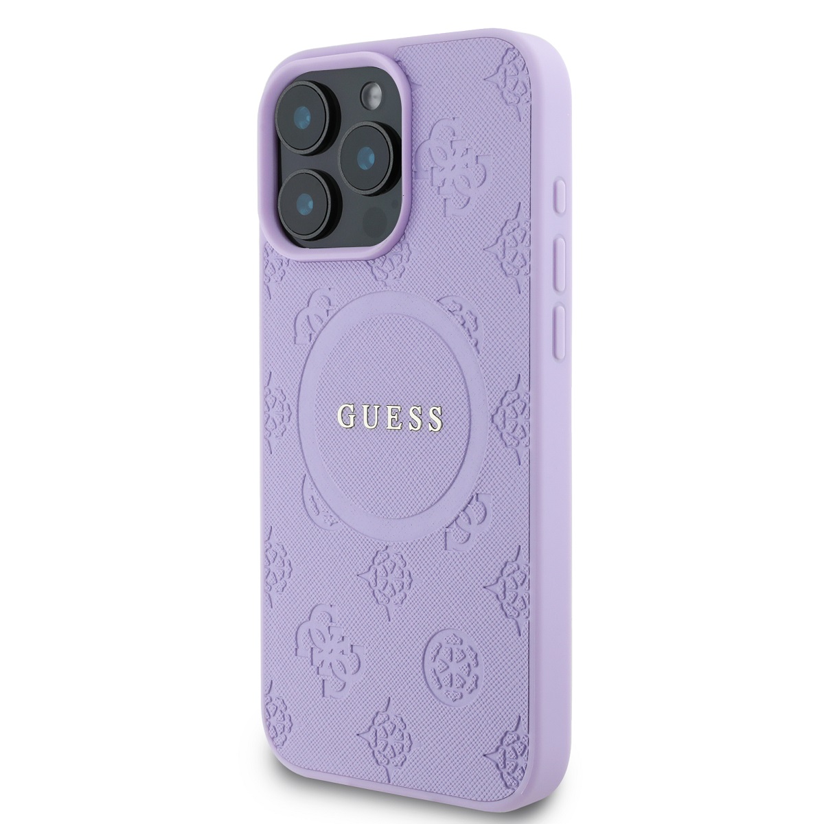 Guess Saffiano Peony Stamp MagSafe Zadní Kryt pro iPhone 16 Pro Max Purple