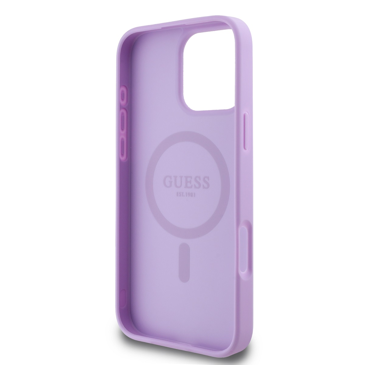 Guess Saffiano Peony Stamp MagSafe Zadní Kryt pro iPhone 16 Pro Max Purple