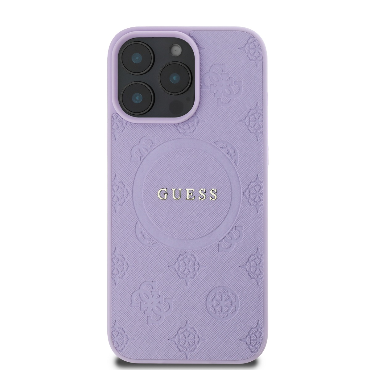 Guess Saffiano Peony Stamp MagSafe Zadní Kryt pro iPhone 16 Pro Purple