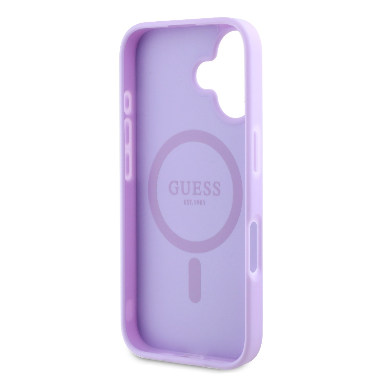 Guess Saffiano Peony Stamp MagSafe Zadní Kryt pro iPhone 16 Purple