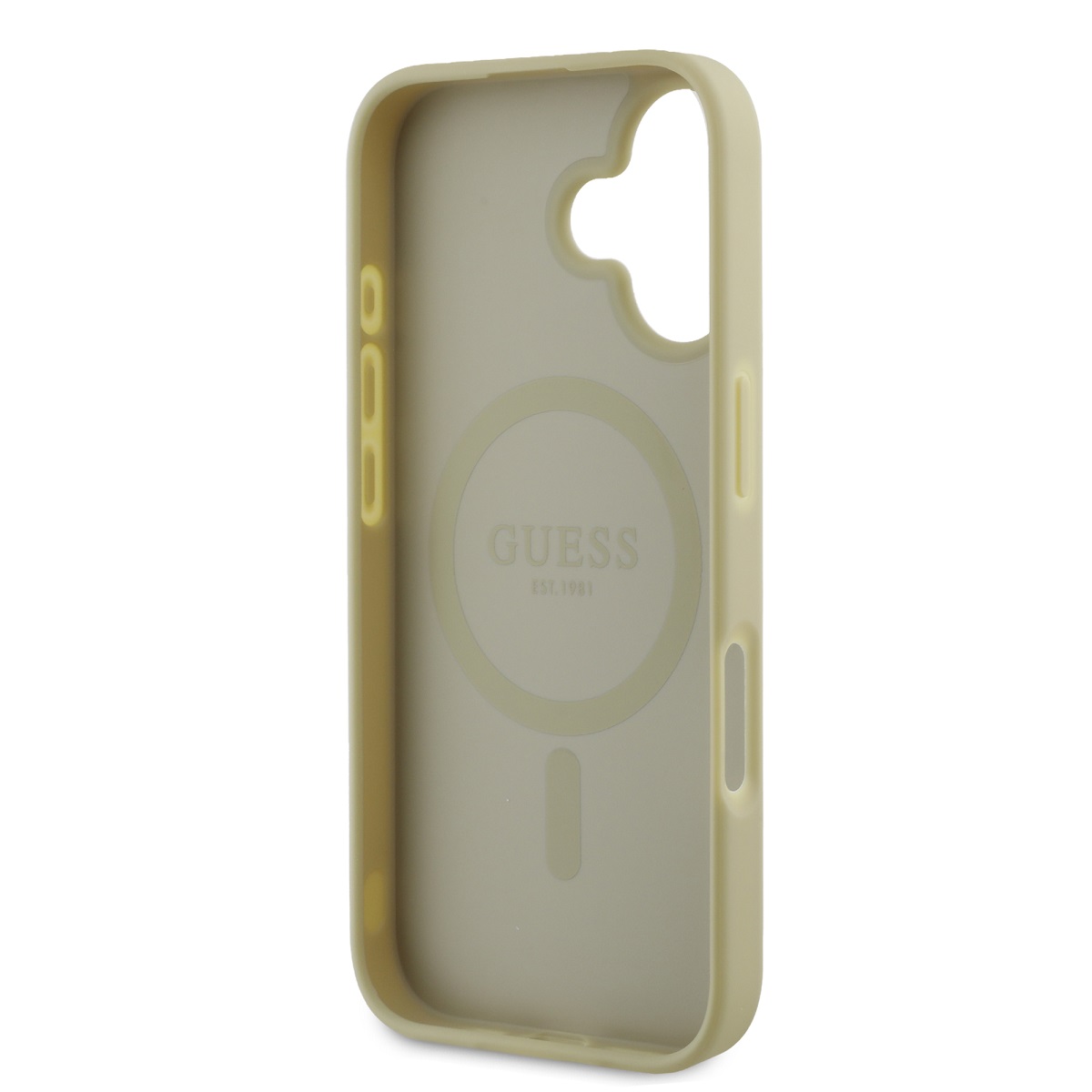 Guess Saffiano Peony Stamp MagSafe Zadní Kryt pro iPhone 16 Gold