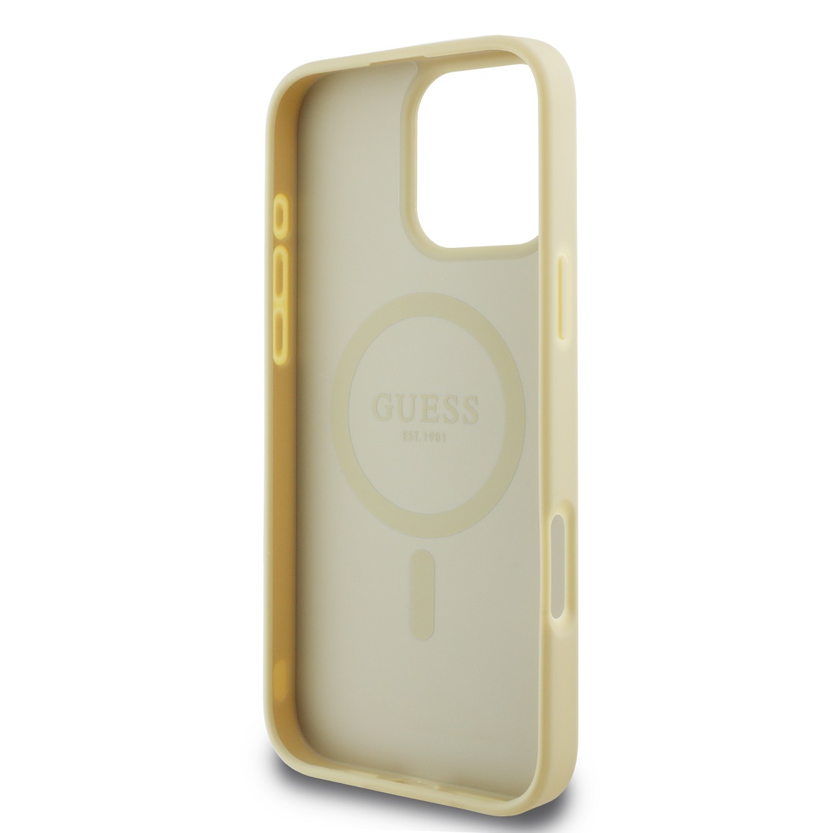 Guess Saffiano Peony Stamp MagSafe Zadní Kryt pro iPhone 16 Pro Gold