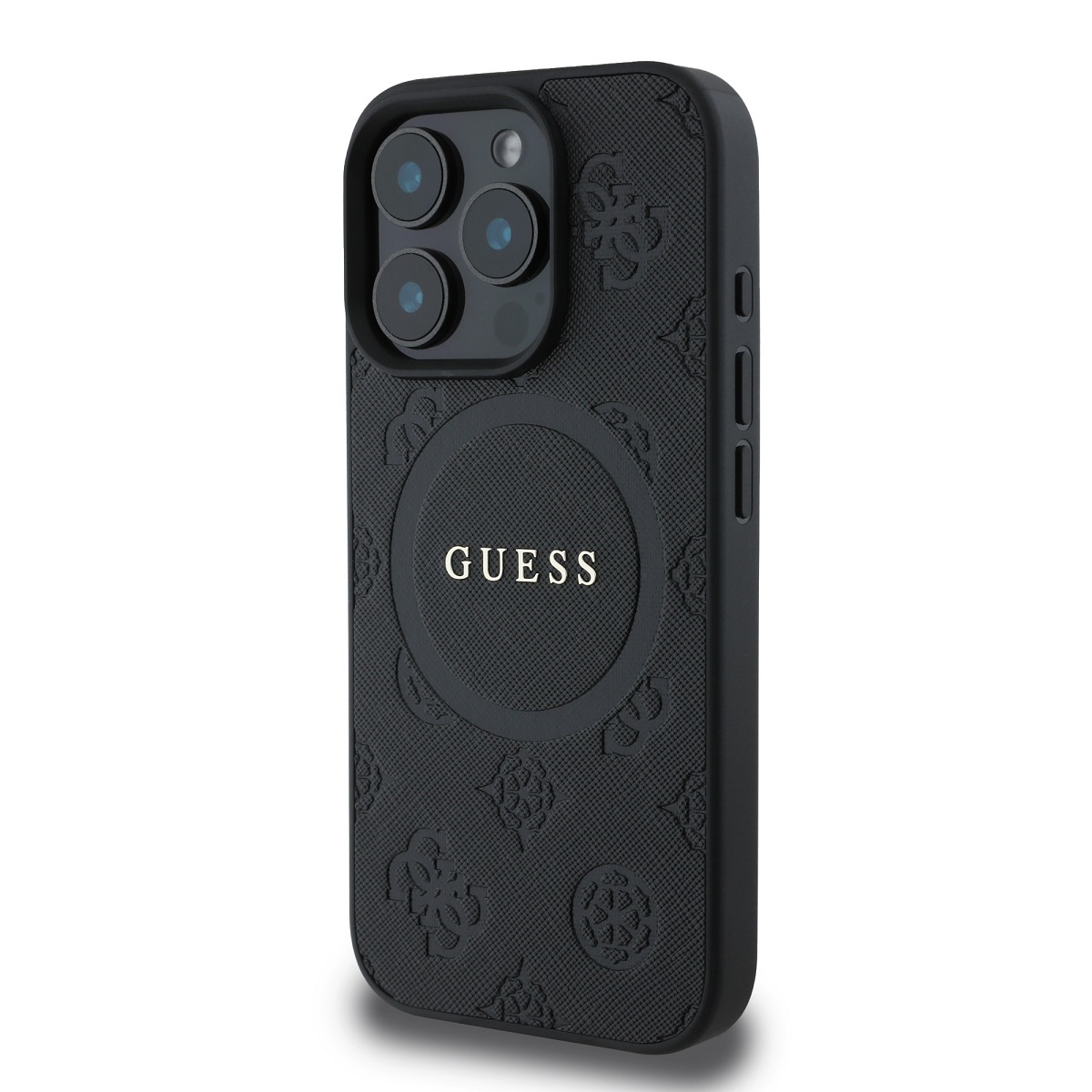 Guess Saffiano Peony Stamp MagSafe Zadní Kryt pro iPhone 16 Pro Max Black