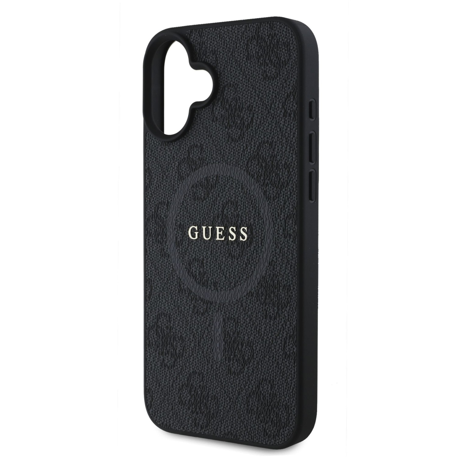 Guess PU Leather 4G Colored Ring MagSafe Zadní Kryt pro iPhone 16 Black