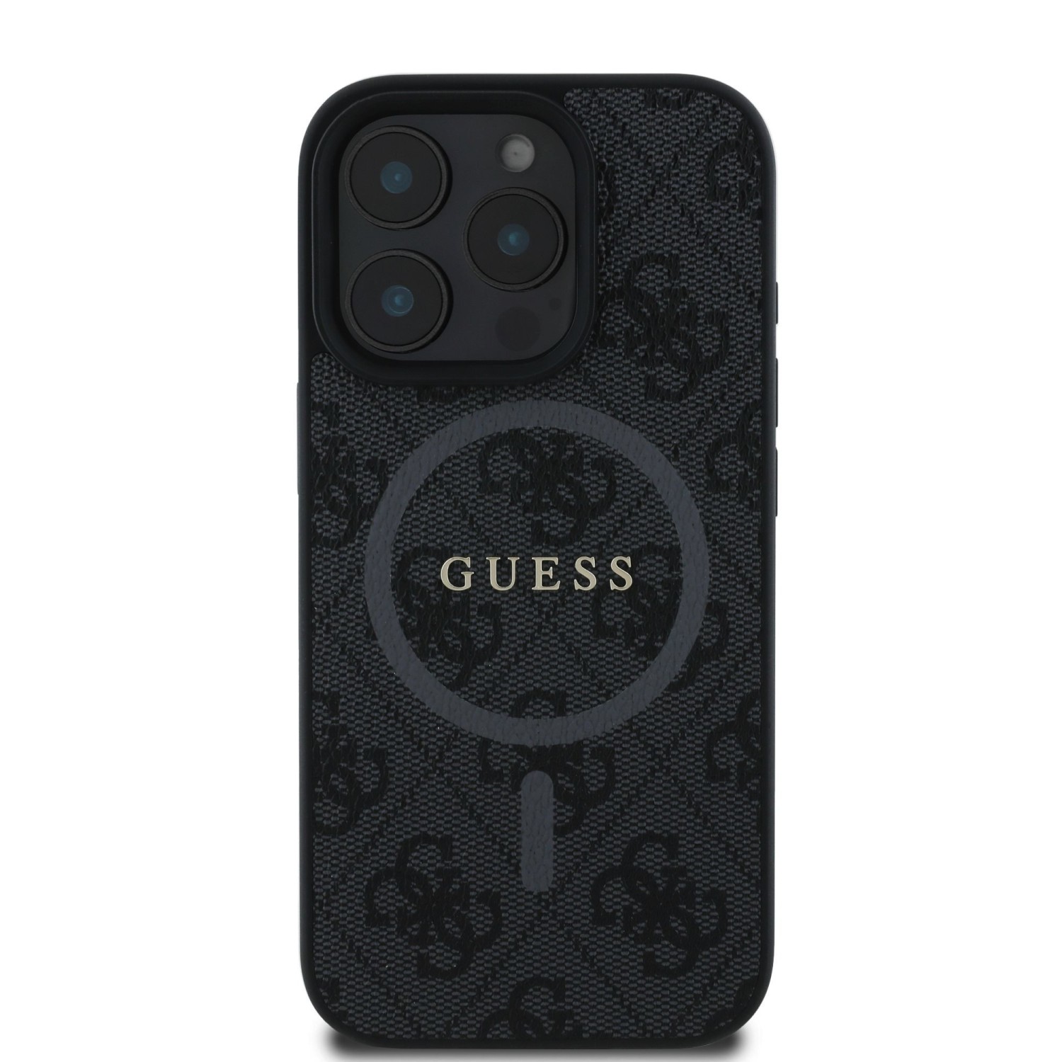 Guess PU Leather 4G Colored Ring MagSafe Zadní Kryt pro iPhone 16 Pro Black