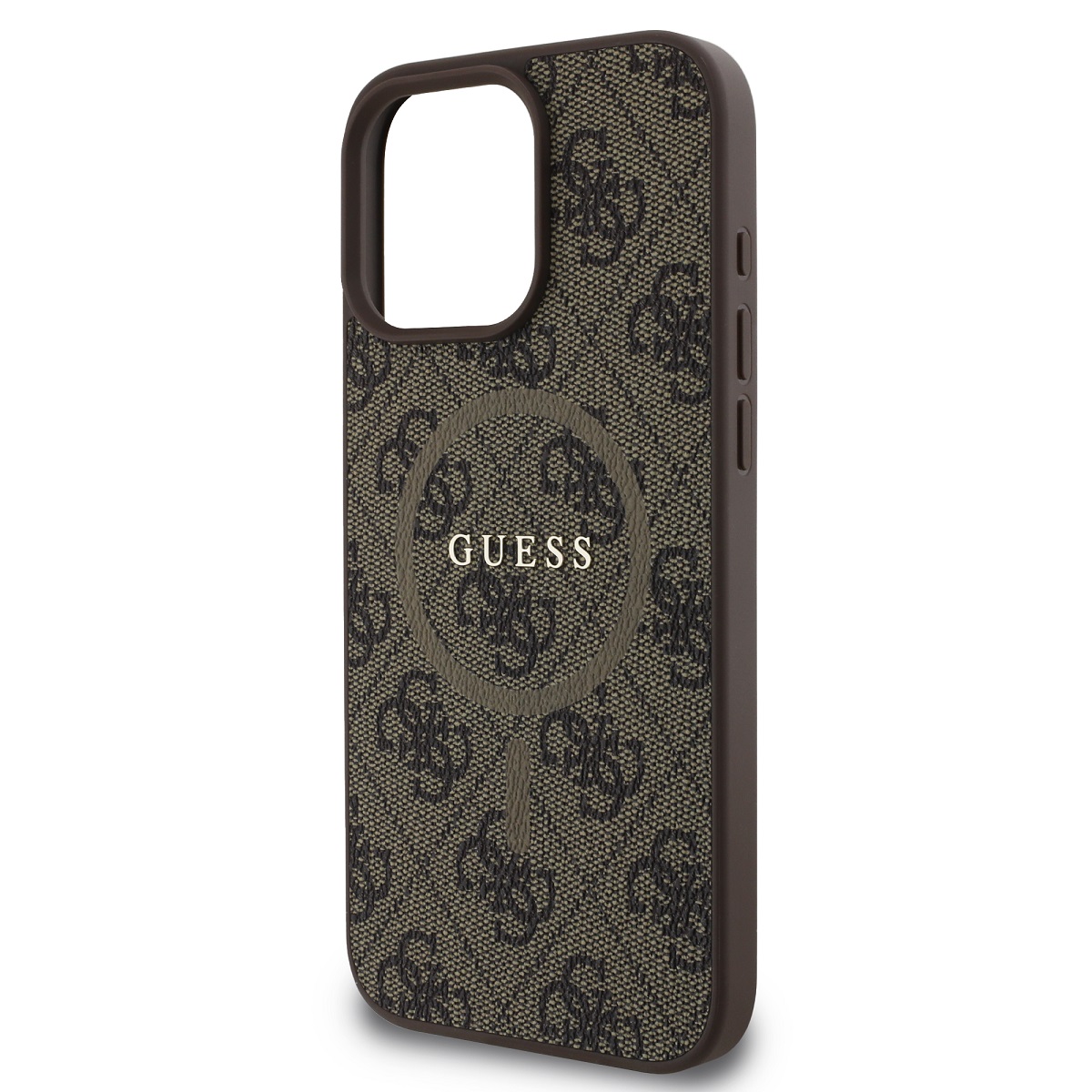 Guess PU Leather 4G Colored Ring MagSafe Zadní Kryt pro iPhone 16 Pro Max Brown