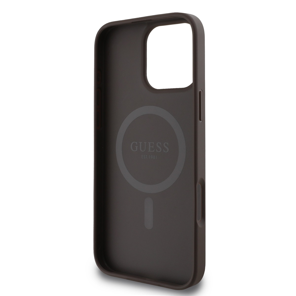 Guess PU Leather 4G Colored Ring MagSafe Zadní Kryt pro iPhone 16 Pro Max Brown