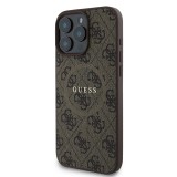 Guess PU Leather 4G Colored Ring MagSafe Zadní Kryt pro iPhone 16 Pro Brown