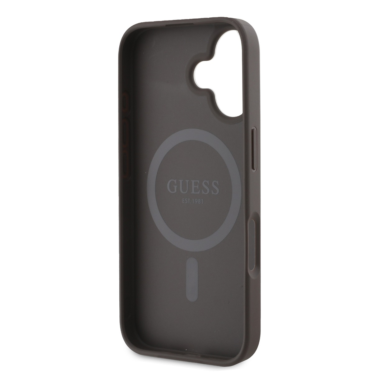 Guess PU Leather 4G Colored Ring MagSafe Zadní Kryt pro iPhone 16 Brown