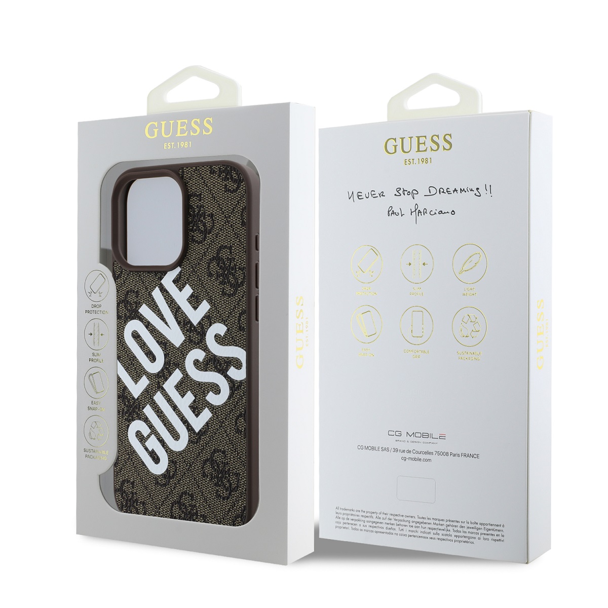 Guess PU Leather 4G Big Love Logo MagSafe Zadní Kryt pro iPhone 16 Pro Brown