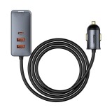 Baseus CCBT-B0G Rychlá Nabíječka do Auta s Prodlužovacím Kabelem 120W 3x USB +1xUSB-C Gray