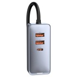 Baseus CCBT-B0G Rychlá Nabíječka do Auta s Prodlužovacím Kabelem 120W 3x USB +1xUSB-C Gray