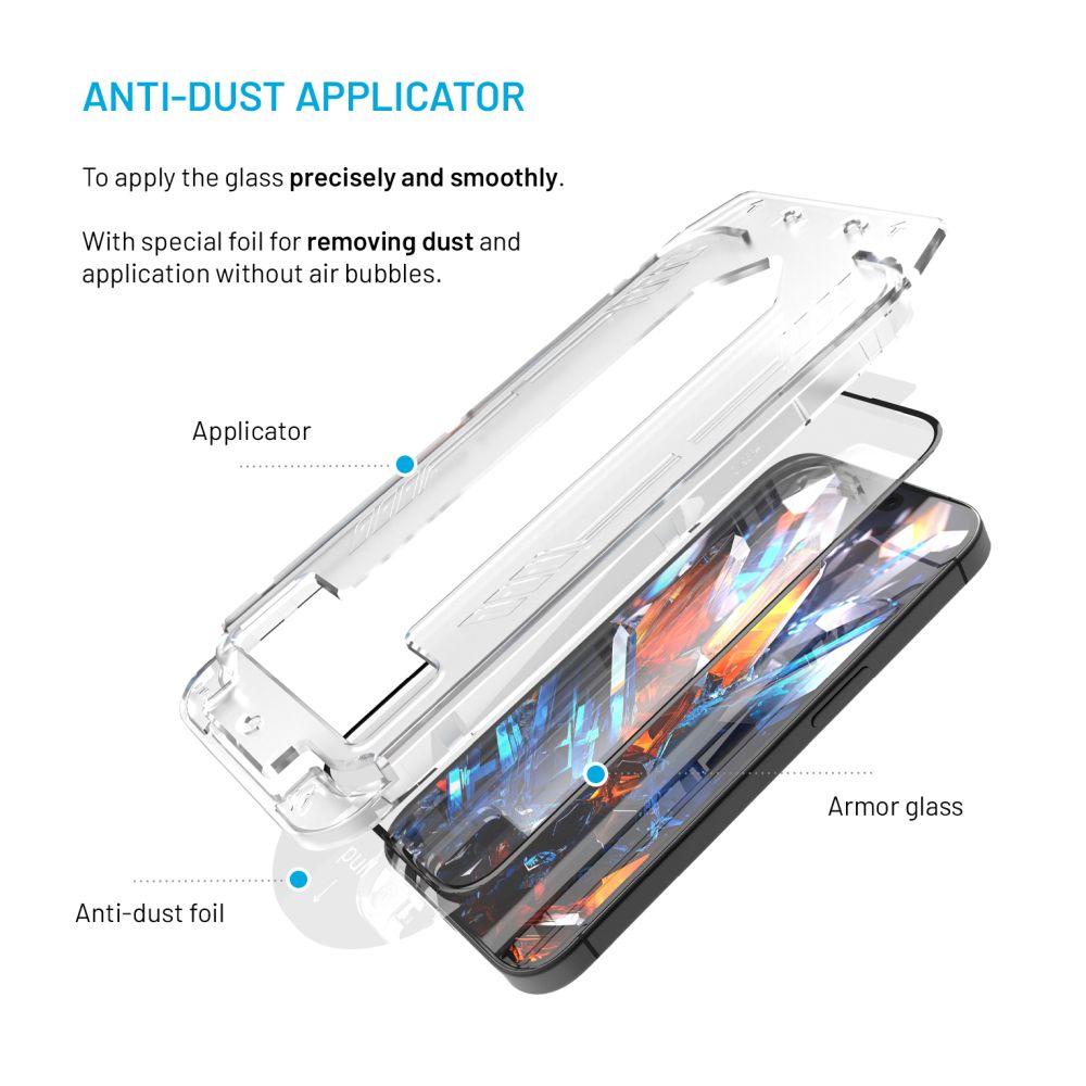 Ultra odolné tvrzené sklo FIXED Armor s Anti-dust aplikátorem a AR vrstvou pro Apple iPhone 12ProMax/13Max/14Plus, černé