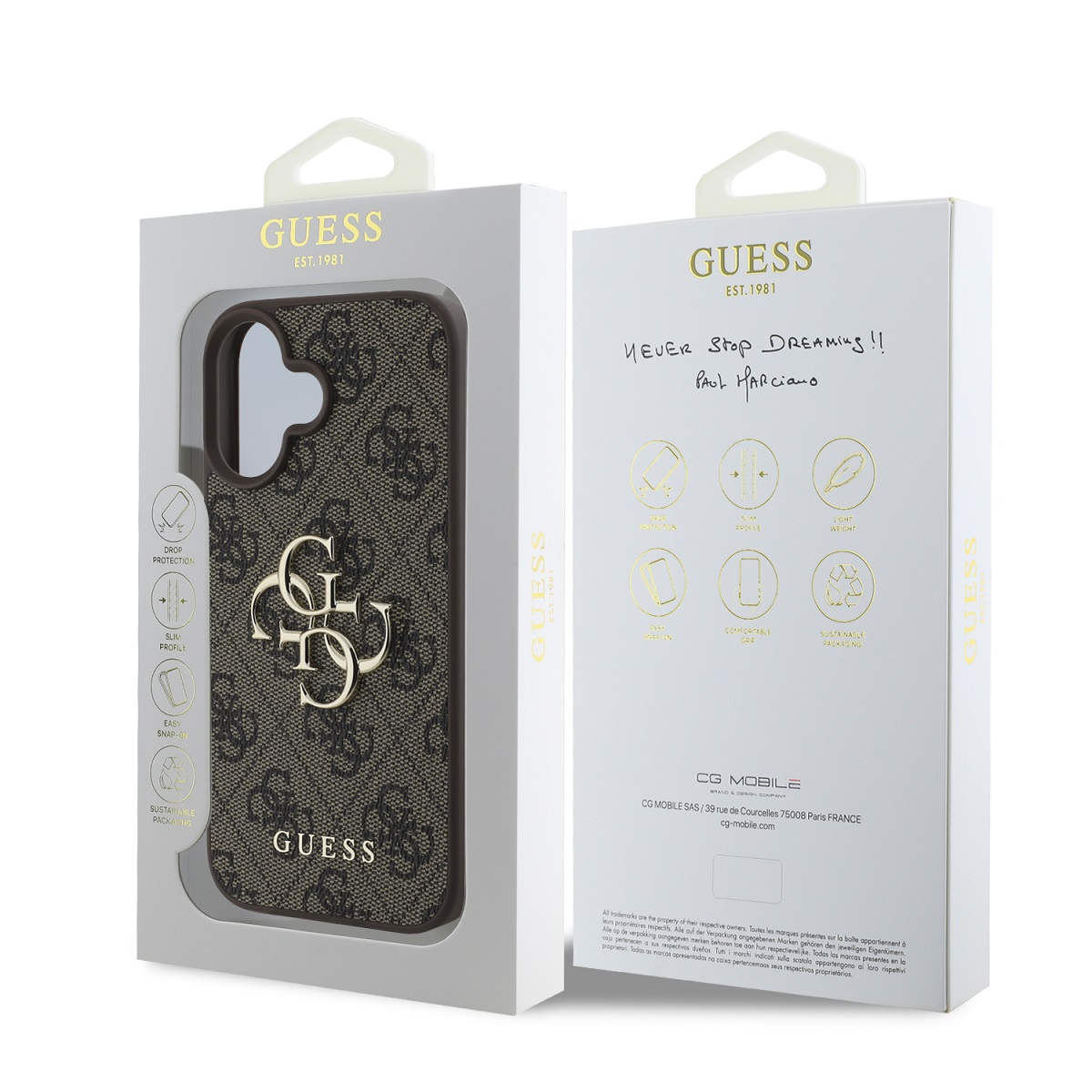 Guess PU 4G Metal Logo Zadní Kryt pro iPhone 16 Plus Brown