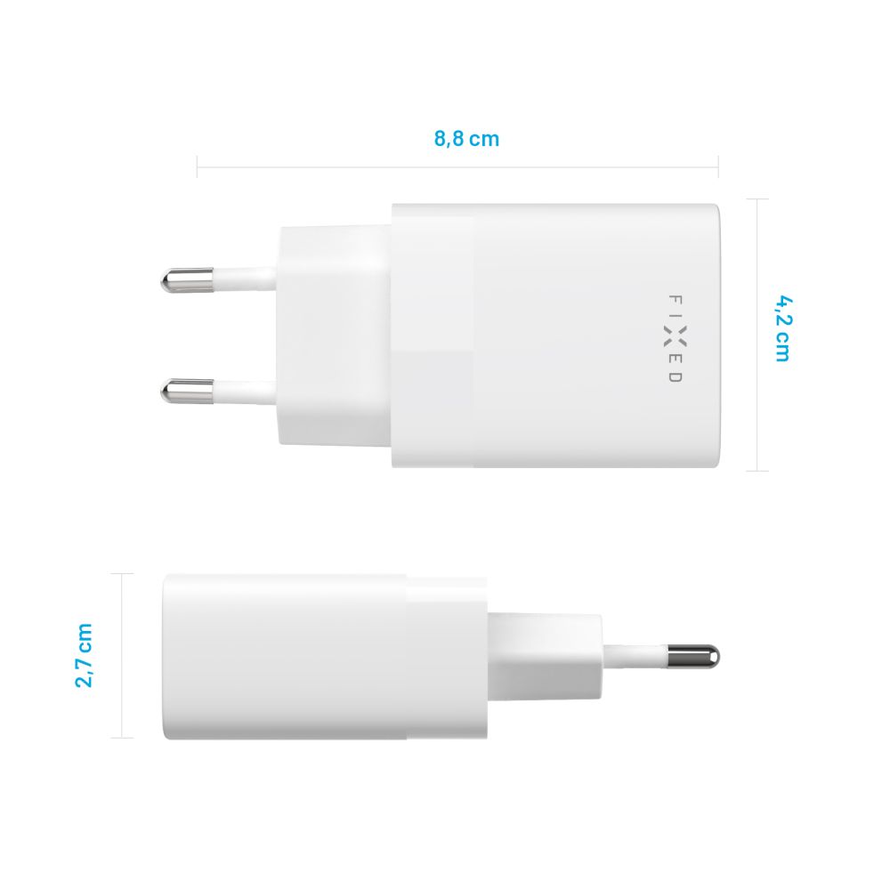 Síťová nabíječka FIXED s USB-C výstupem a podporou PD, 30W, bílá