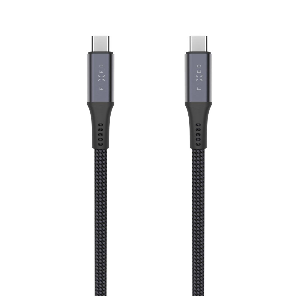 Dlouhý nabíjecí a datový opletený kabel FIXED s konektory USB-C/USB-C, PD 3.1, 2 m, USB4gen2 20Gbps, 4K60Hz, 240W, šedá