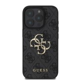 Guess PU 4G Metal Logo Zadní Kryt pro iPhone 16 Pro Grey