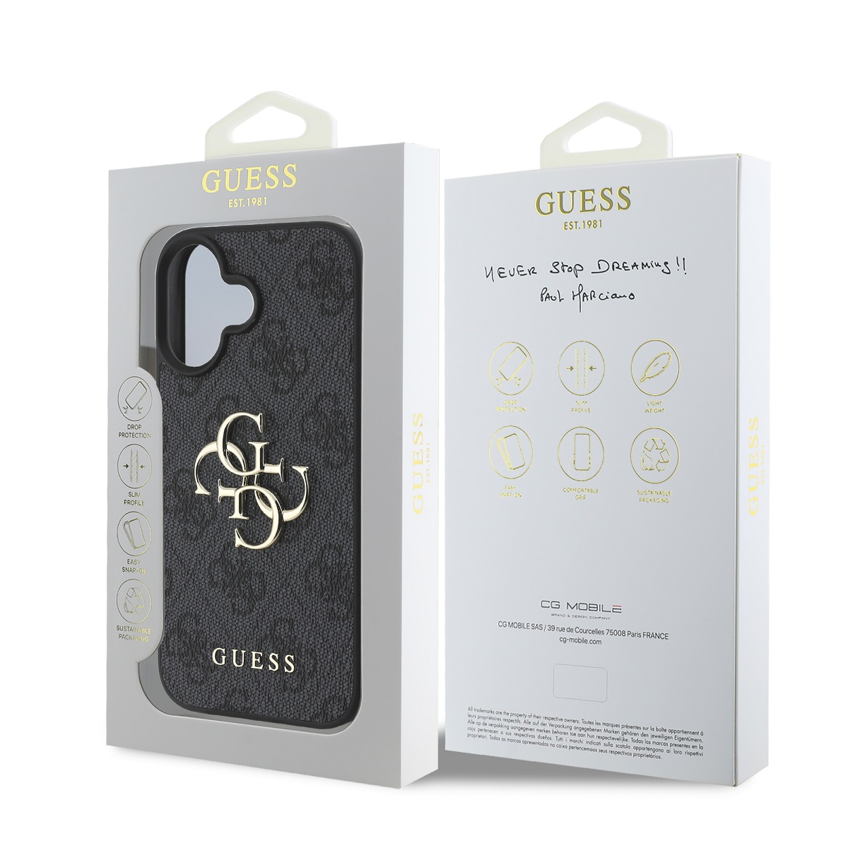 Guess PU 4G Metal Logo Zadní Kryt pro iPhone 16 Grey