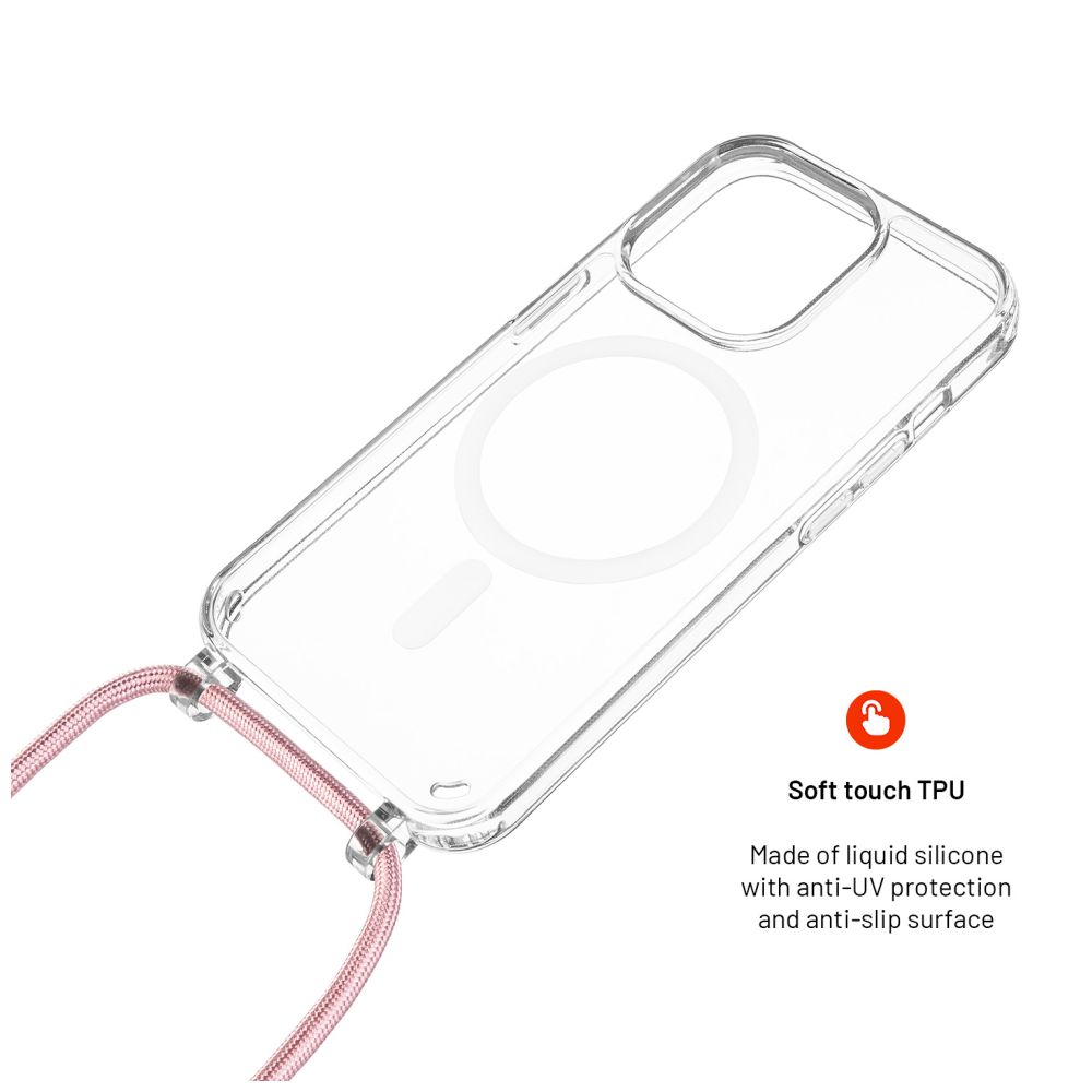 Pouzdro FIXED MagPure Neck s růžovou šňůrkou na krk pro Apple iPhone 16