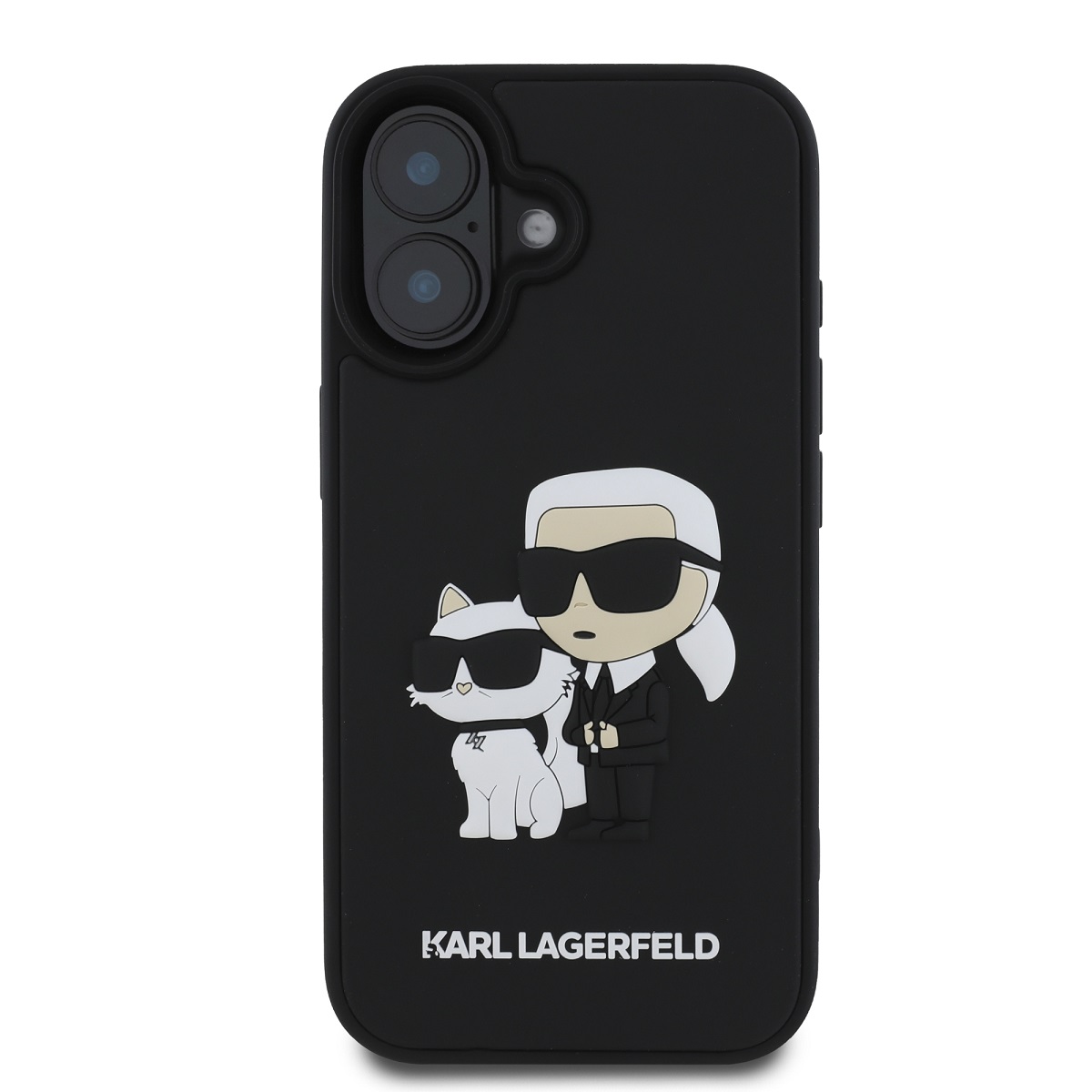 Karl Lagerfeld 3D Rubber Karl and Choupette Zadní Kryt pro iPhone 16 Plus Black