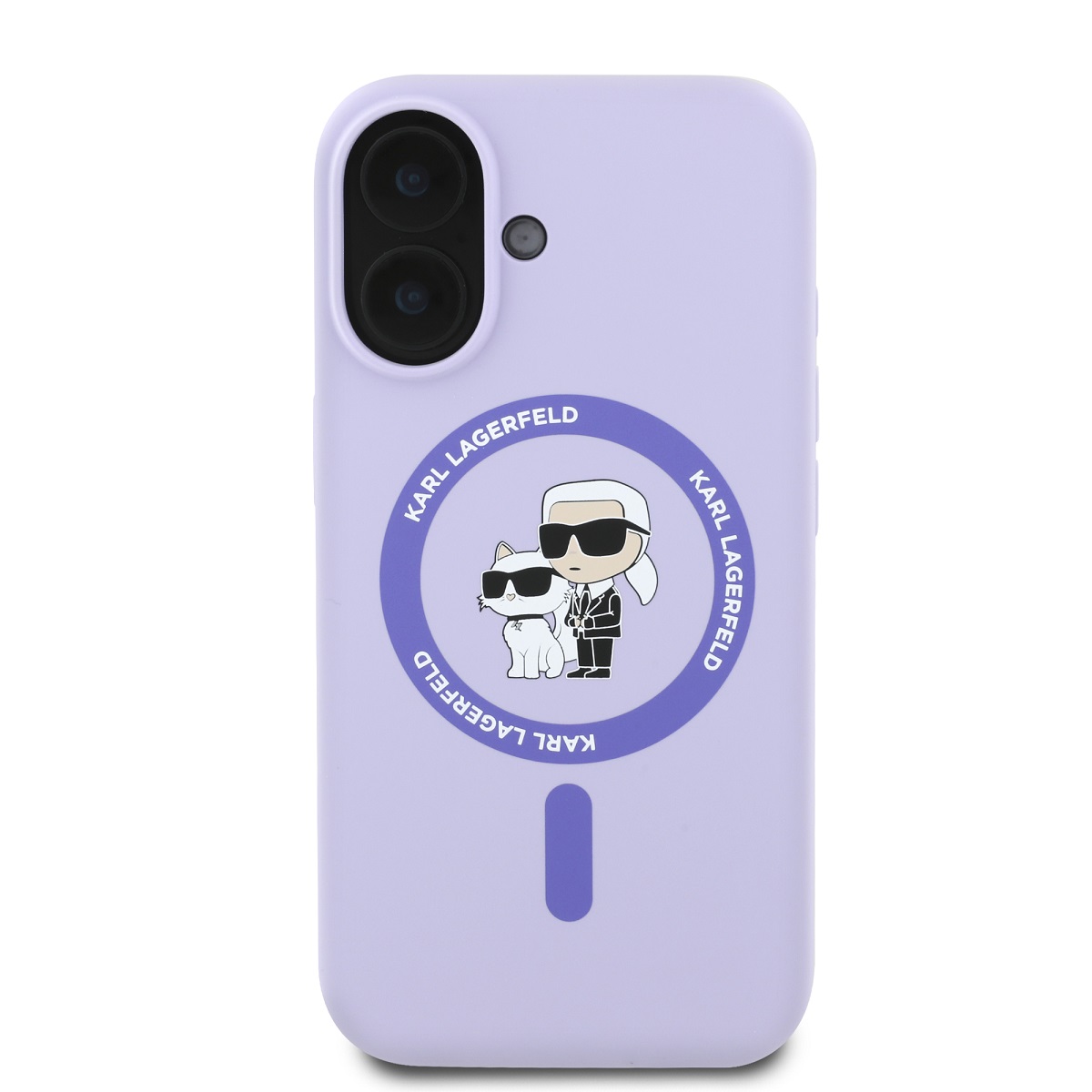 Karl Lagerfeld Liquid Silicone Karl and Choupette MagSafe Zadní Kryt pro iPhone 16 Purple