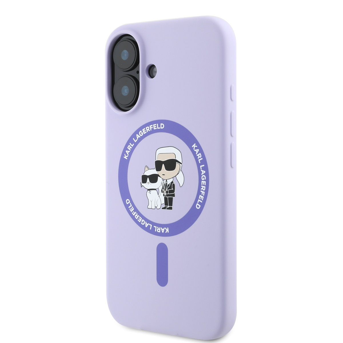 Karl Lagerfeld Liquid Silicone Karl and Choupette MagSafe Zadní Kryt pro iPhone 16 Purple