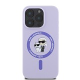 Karl Lagerfeld Liquid Silicone Karl and Choupette MagSafe Zadní Kryt pro iPhone 16 Pro Purple