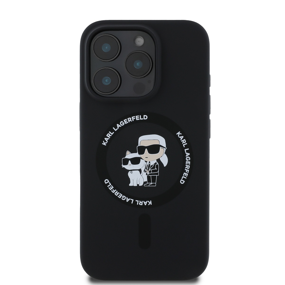 Karl Lagerfeld Liquid Silicone Karl and Choupette MagSafe Zadní Kryt pro iPhone 16 Pro Black