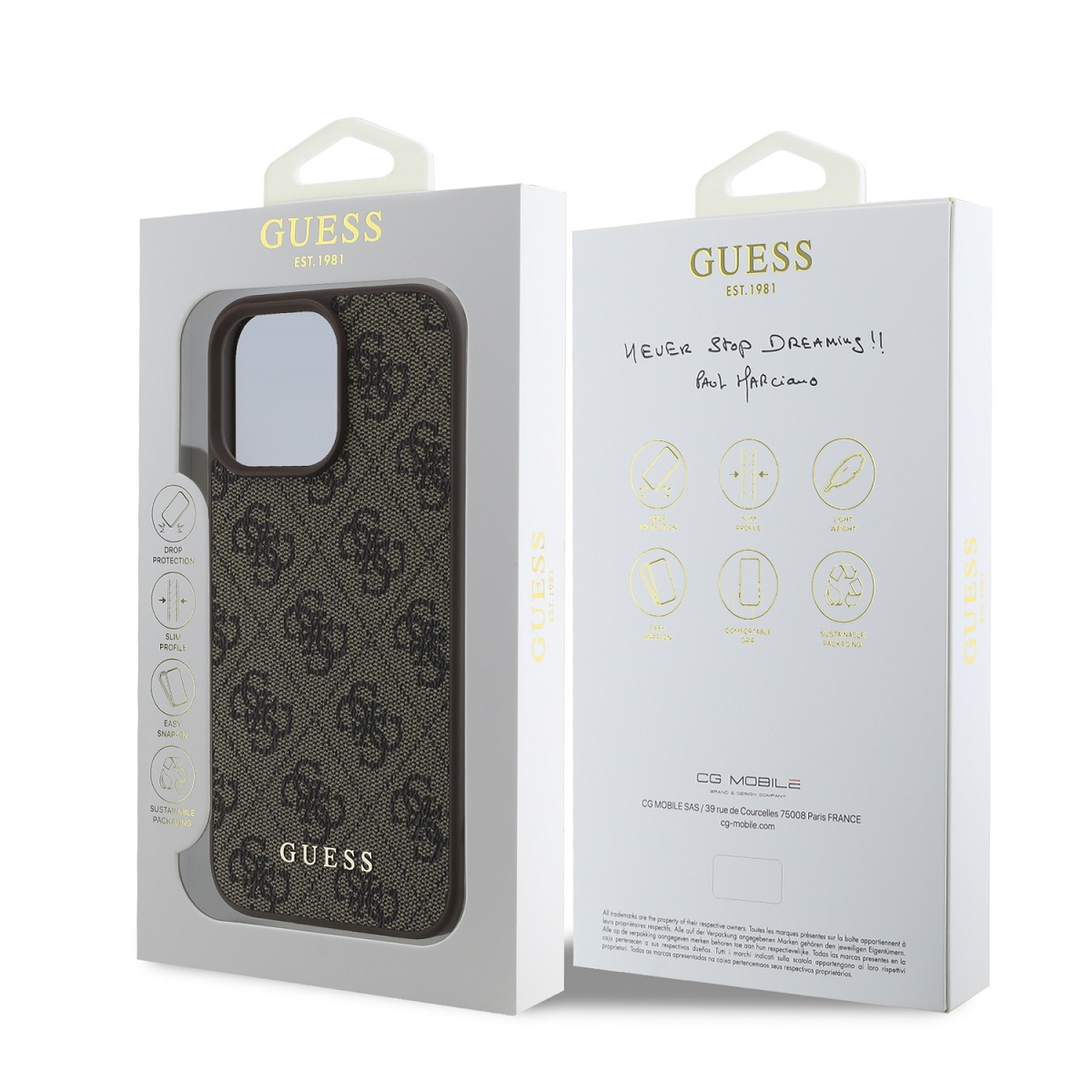 Guess 4G Charm Zadní Kryt pro iPhone 16 Pro Max Tone on Tone Brown