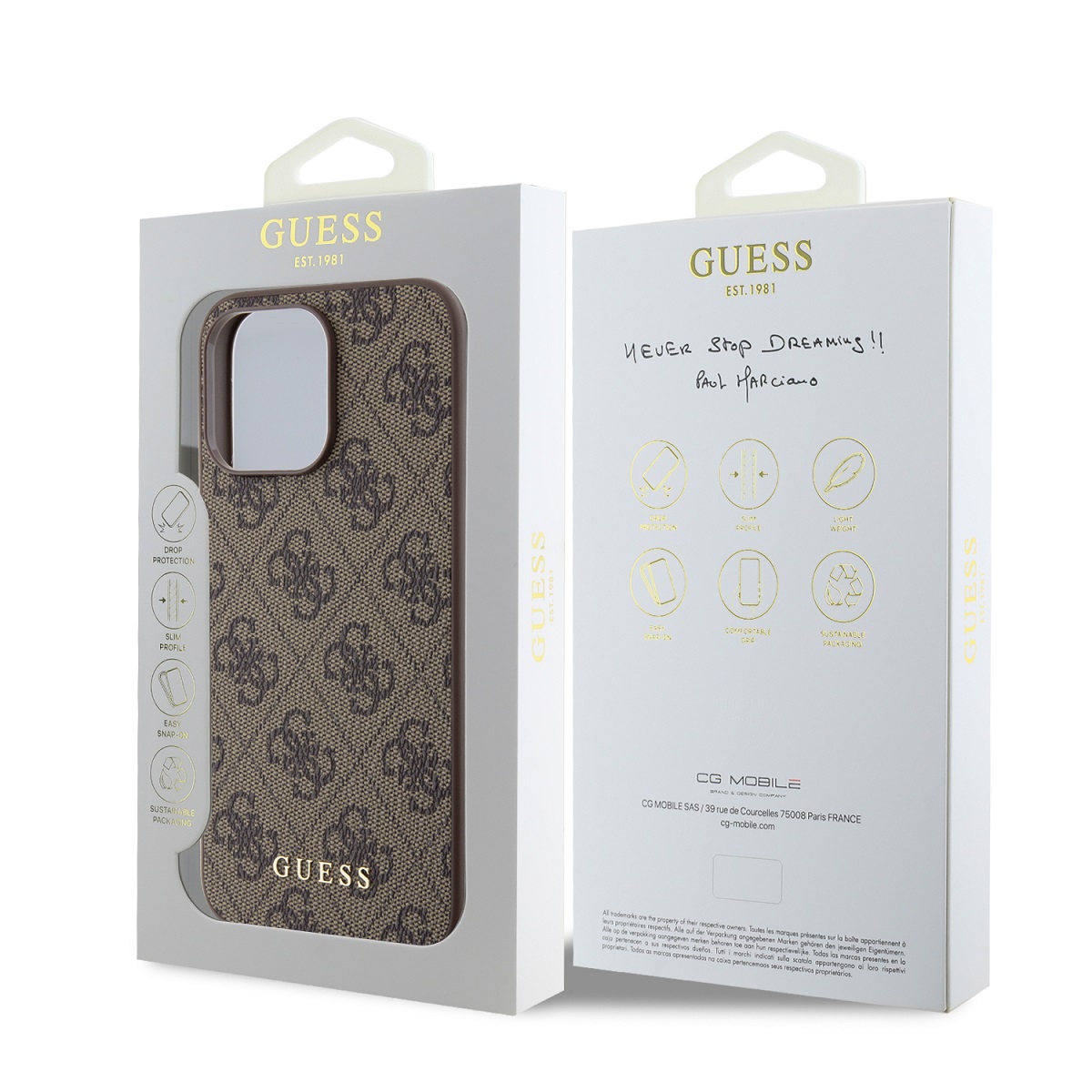 Guess 4G Charm Zadní Kryt pro iPhone 15 Pro Max Tone on Tone Brown