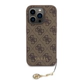 Guess 4G Charm Zadní Kryt pro iPhone 15 Pro Tone on Tone Brown