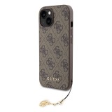 Guess 4G Charm Zadní Kryt pro iPhone 15 Tone on Tone Brown