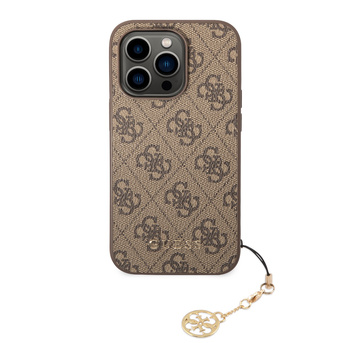 Guess 4G Charm Zadní Kryt pro iPhone 14 Pro Tone on Tone Brown