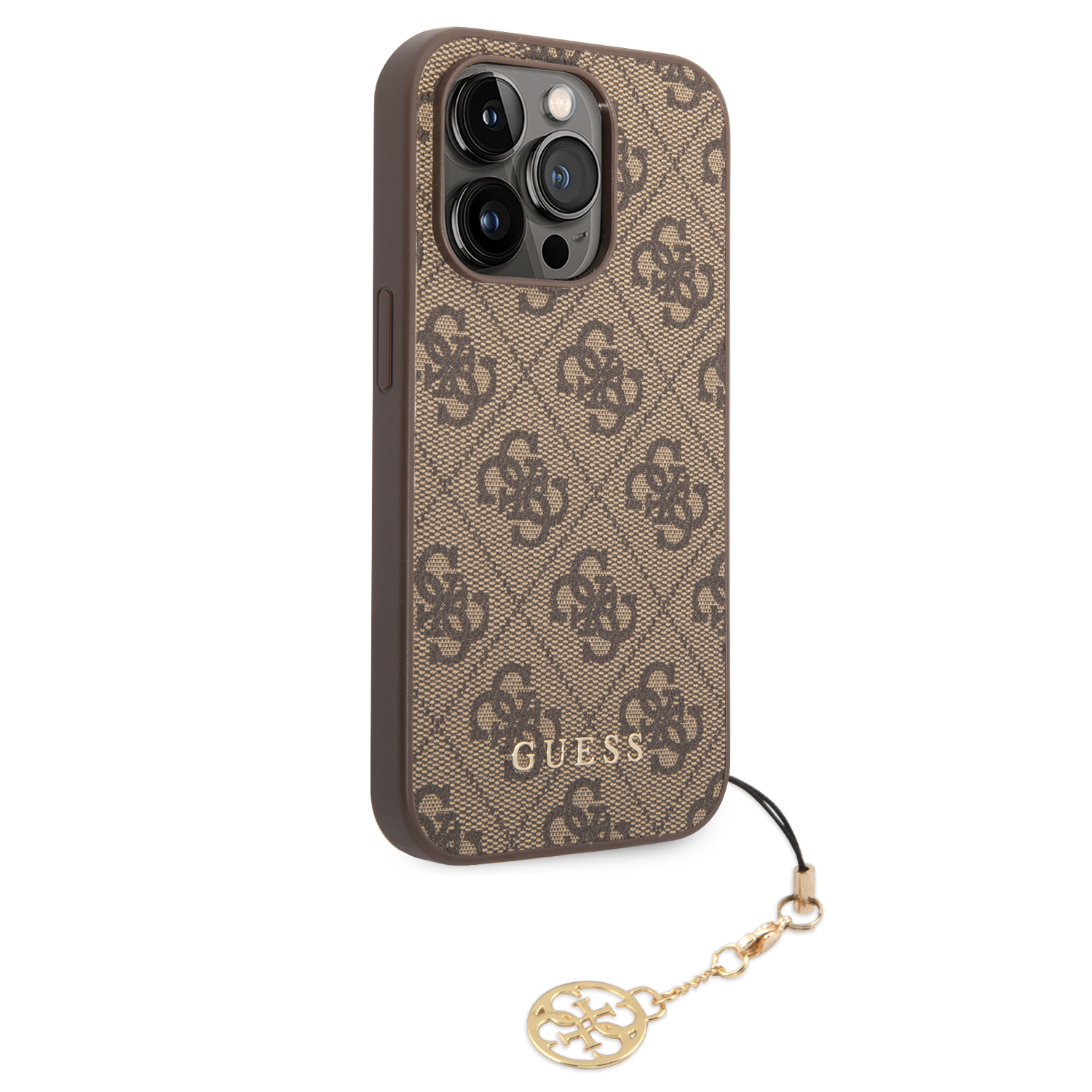 Guess 4G Charm Zadní Kryt pro iPhone 14 Pro Tone on Tone Brown