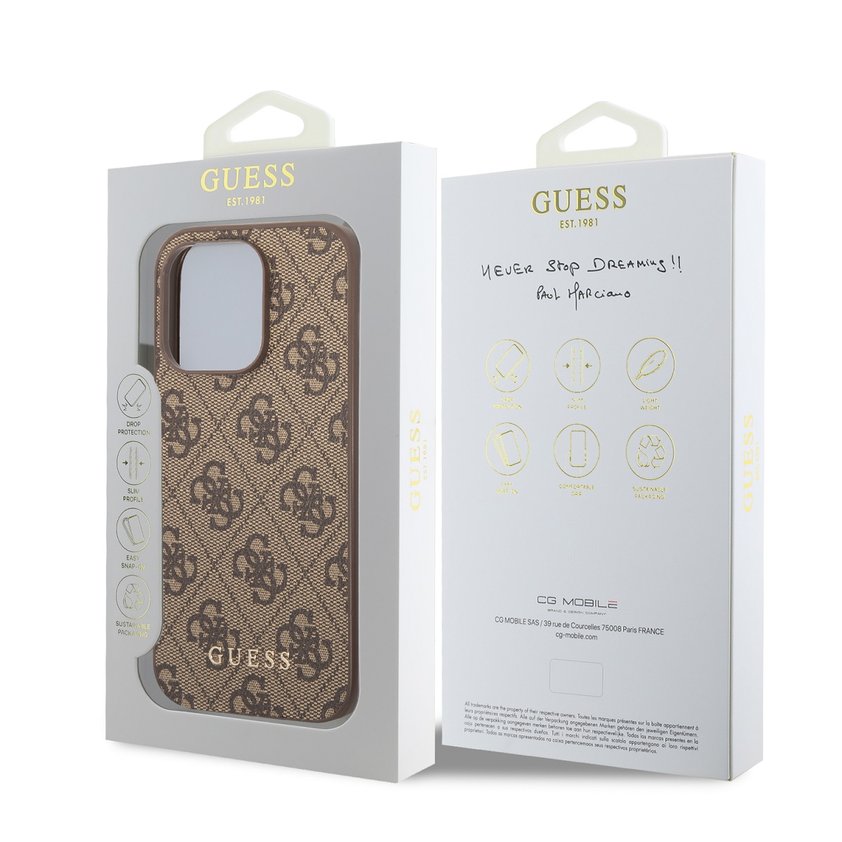 Guess 4G Charm Zadní Kryt pro iPhone 14 Pro Tone on Tone Brown