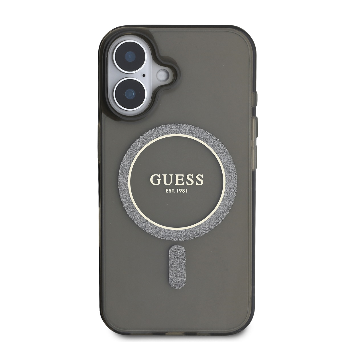 Guess IML Glitter Ring MagSafe Zadní Kryt pro iPhone 16 Black