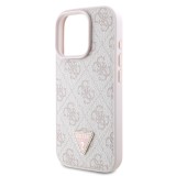 Guess PU 4G Strass Triangle Metal Logo Zadní Kryt pro iPhone 16 Pro Max Pink