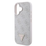 Guess PU 4G Strass Triangle Metal Logo Zadní Kryt pro iPhone 16 Pink