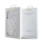 Guess PU 4G Strass Triangle Metal Logo Zadní Kryt pro iPhone 16 Pink