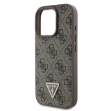 Guess PU 4G Strass Triangle Metal Logo Zadní Kryt pro iPhone 16 Pro Brown