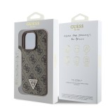 Guess PU 4G Strass Triangle Metal Logo Zadní Kryt pro iPhone 16 Pro Brown