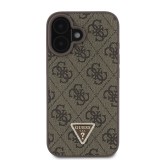 Guess PU 4G Strass Triangle Metal Logo Zadní Kryt pro iPhone 16 Brown