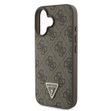 Guess PU 4G Strass Triangle Metal Logo Zadní Kryt pro iPhone 16 Brown