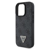 Guess PU 4G Strass Triangle Metal Logo Zadní Kryt pro iPhone 16 Pro Max Black