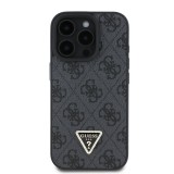 Guess PU 4G Strass Triangle Metal Logo Zadní Kryt + Crossbody Popruh pro iPhone 16 Pro Max Black